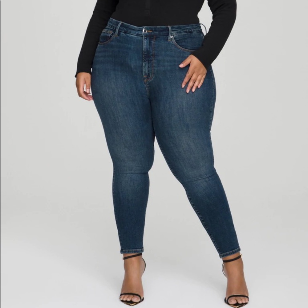 Good American Womens Good Legs Deep V High Waisted Jeans Blue609 Size 22
